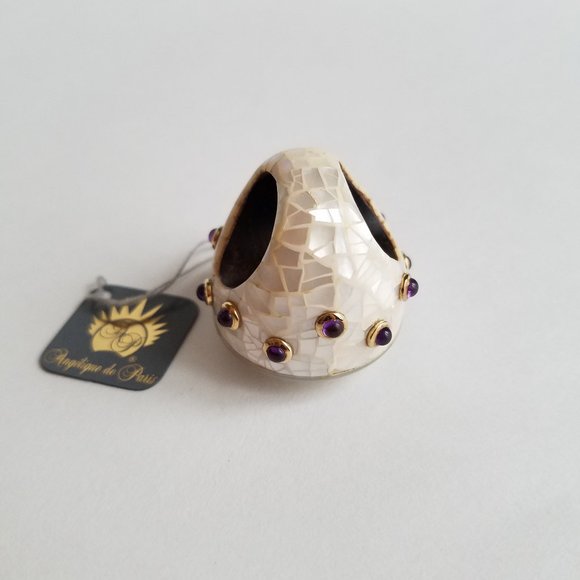 Angelique De Paris 18k Gold Plated Ring with Zircon & Mother of Pearl Size 5 - Picture 11 of 12